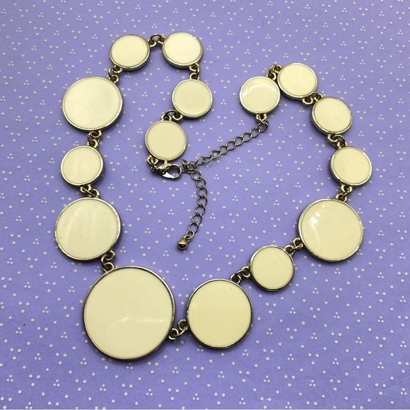 Cream Disc Statement Gold Tone Necklace - Picture 5 of 6